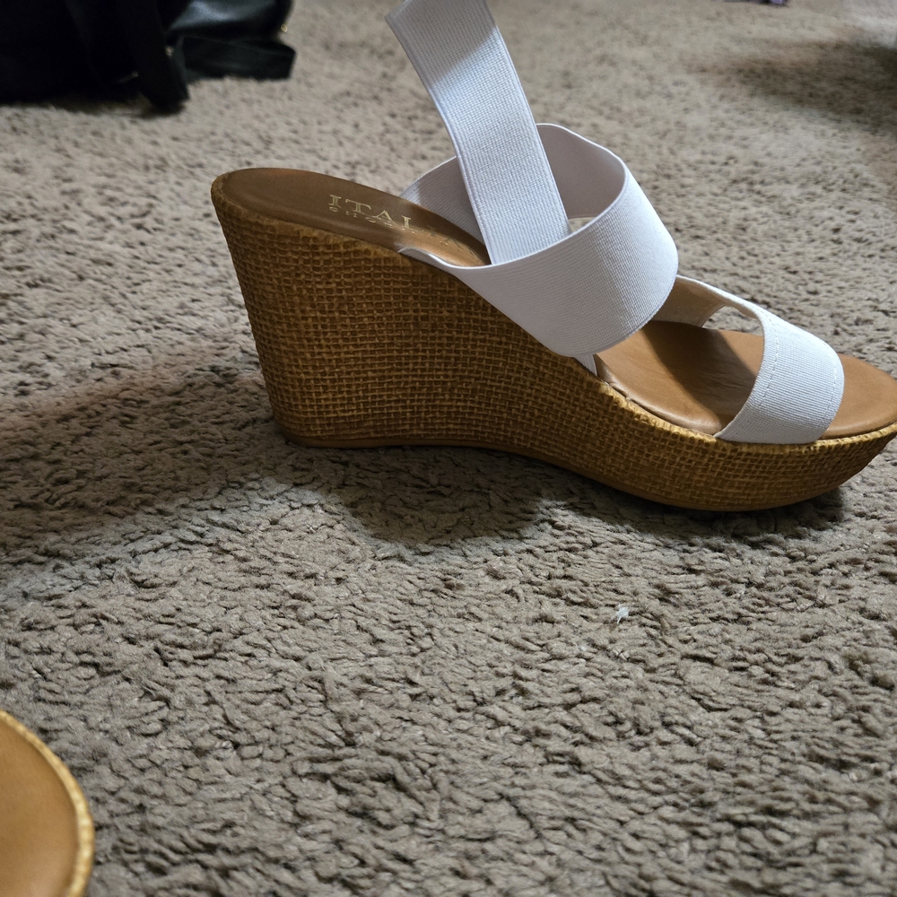 Italian Shoemakers White and Tan Wedge Sandals